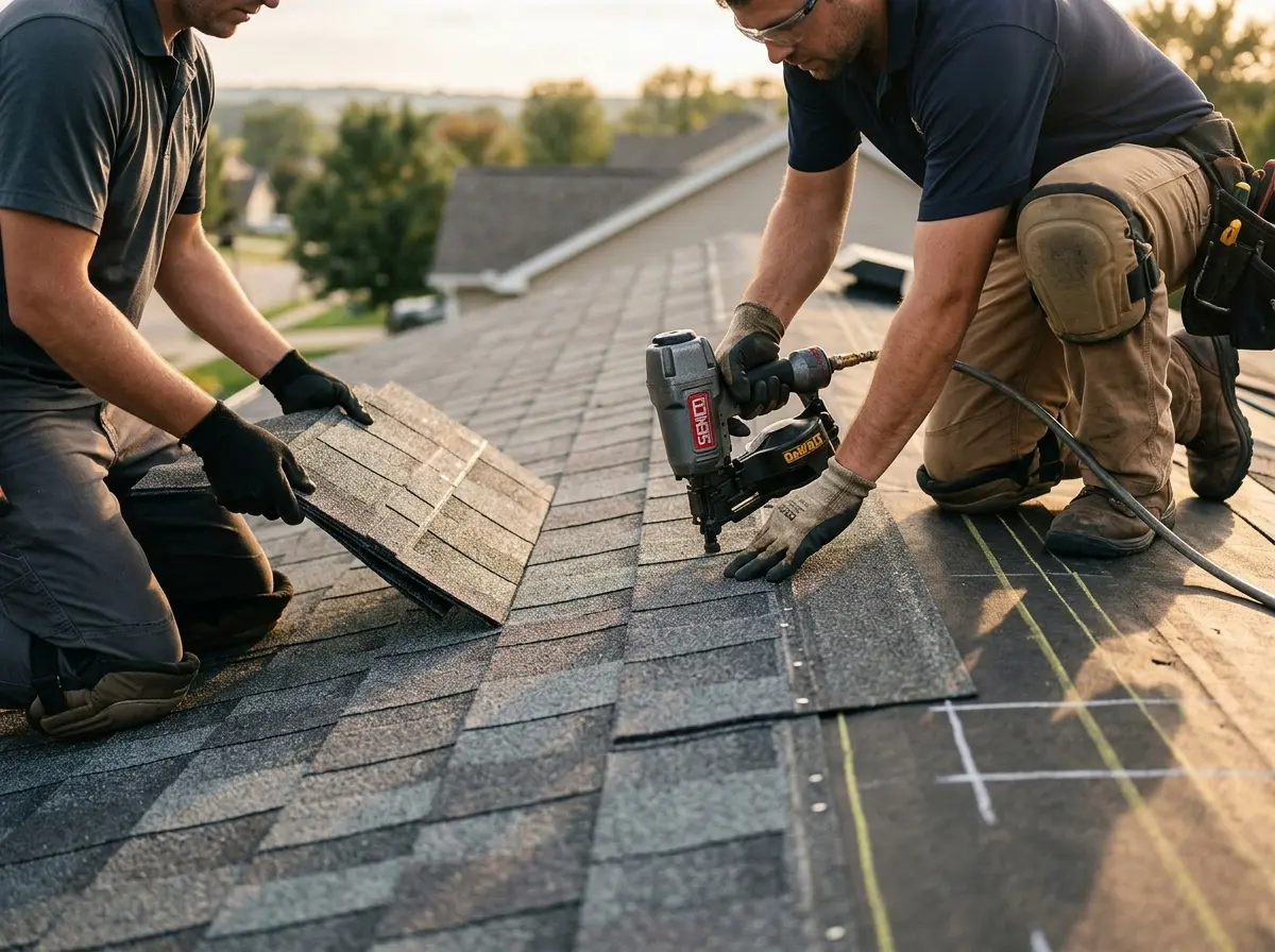 Professional roofer working on a residential roof in Paragould